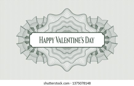 Green passport money style rosette with text Happy Valentine's Day inside