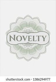 Green passport money style rosette with text Novelty inside