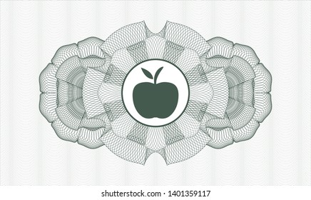 Green passport money style rosette with apple icon inside
