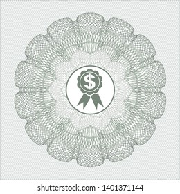 Green passport money style rosette with business ribbon icon inside