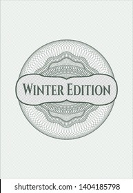 Green passport money style rosette with text Winter Edition inside