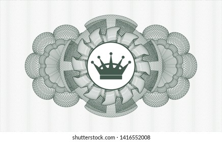 Green passport money style rosette with queen crown icon inside