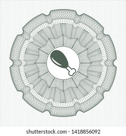 Green passport money style rosette with chicken leg icon inside