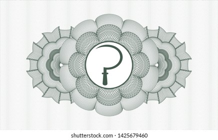 Green passport money style rosette with sickle icon inside