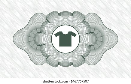 Green passport money style rosette with shirt icon inside