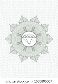 Green passport money style rosette with diamond icon inside