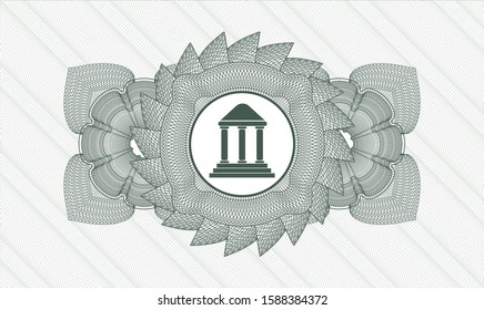 Green passport money style rosette with bank icon inside