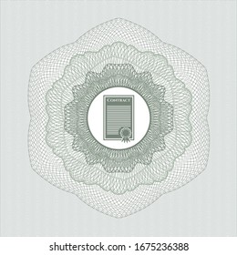 Green passport money style rosette with contract icon inside