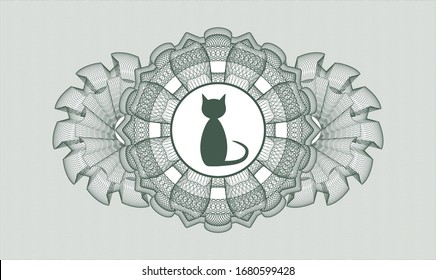 Green passport money style rosette with cat icon inside