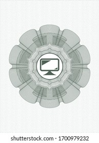 Green passport money style rosette with monitor icon inside
