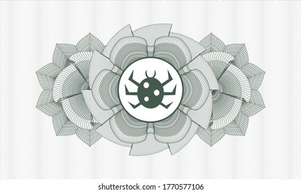 Green passport money style rosette. Vector Illustration. Detailed with bug icon inside