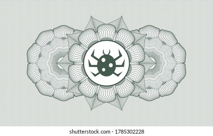 Green passport money style rosette. Vector Illustration. Detailed with bug icon inside