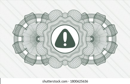 Green passport money style rosette. Vector Illustration. Detailed with warning icon inside