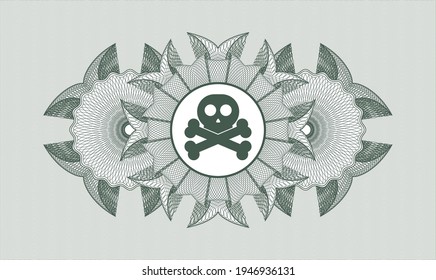 Green passport money style rosette. Vector Illustration. Detailed with crossbones icon inside