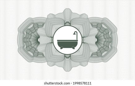 Green passport money style rosette. Vector Illustration. Detailed with bathtub icon inside