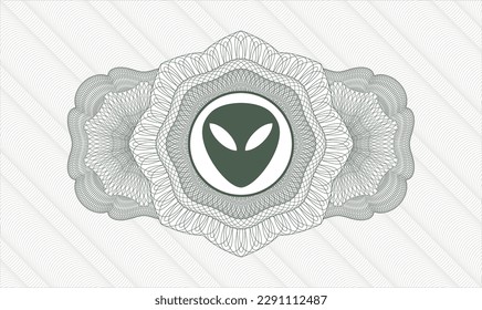Green passport money style rosette. Vector Illustration. Detailed with alien icon inside