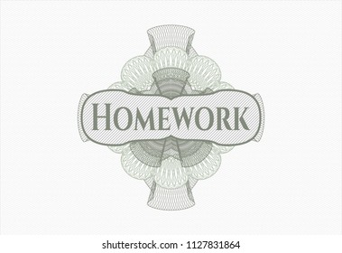 Green passport money style rossete with text Homework inside