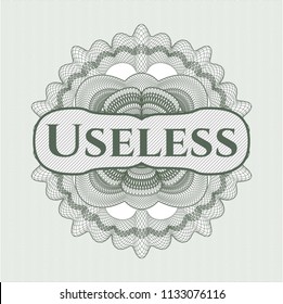 Green passport money style rossete with text Useless inside