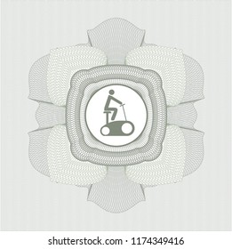 Green passport money style rossete with stationary bike icon inside