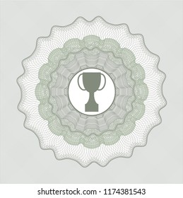 Green passport money style rossete with trophy icon inside