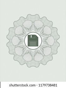 Green passport money style rossete with diskette icon inside