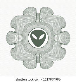 Green passport money style rossete with alien icon inside