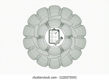 Green passport money style rossete with customer feedback icon inside