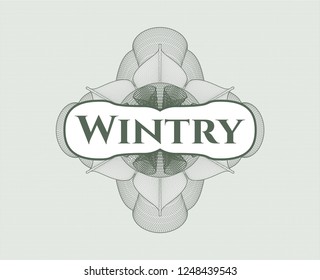 Green passport money style rossete with text Wintry inside