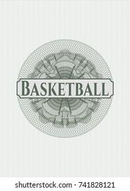 Green passport money style rossete with text Basketball inside