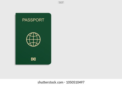 Green passport on white background. Vector illustration.