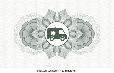 Green passport rosette with ambulance icon inside