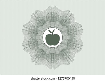 Green passport rosette with apple icon inside