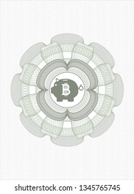 Green passport rosette with bitcoin piggy bank icon inside