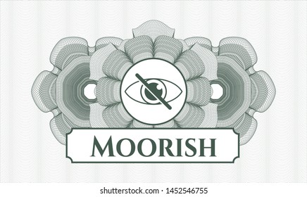 Green passport rosette with blind icon and Moorish text inside