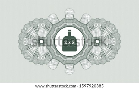 Green passport rosette with bottle of alcohol icon inside