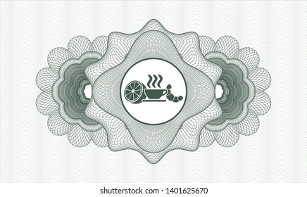Green passport rosette with breakfast  icon inside