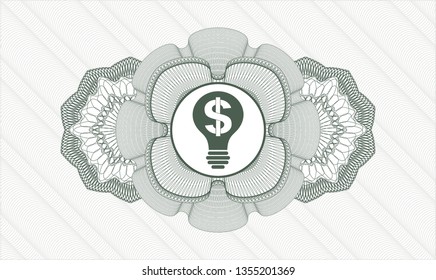 Green passport rosette with business idea icon inside