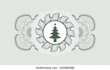 Green passport rosette with christmas tree icon inside