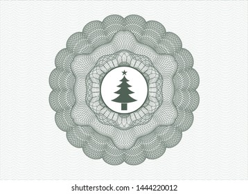 Green passport rosette with christmas tree icon inside