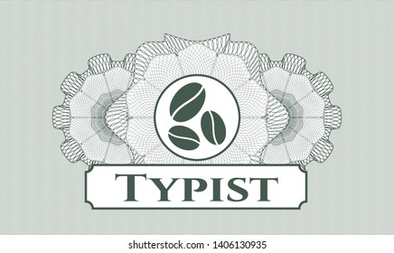 Green passport rosette with coffee bean icon and Typist text inside