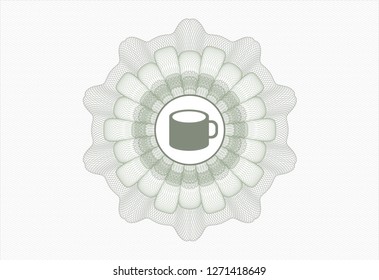 Green passport rosette with coffee cup icon inside