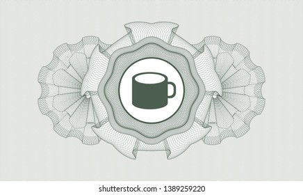 Green passport rosette with coffee cup icon inside