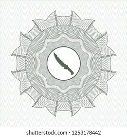 Green passport rosette with combat knife icon inside