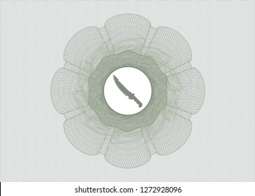 Green passport rosette with combat knife icon inside