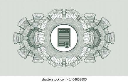 Green passport rosette with contract icon inside