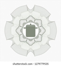 Green passport rosette with cooking pot icon inside
