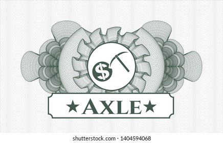 Green passport rosette with cryptocurrency mining icon and Axle text inside