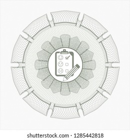 Green passport rosette with customer feedback icon inside