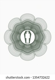Green passport rosette with dead man in his coffin icon inside