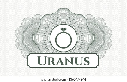 Green passport rosette with diamond ring icon and Uranus text inside